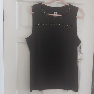 Anne Klein Black Tank Top with Gold Studs